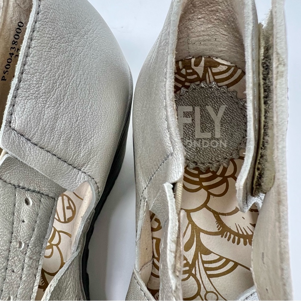 Fly London Silver Leather Wedge Mary Jane - Picture 8 of 12